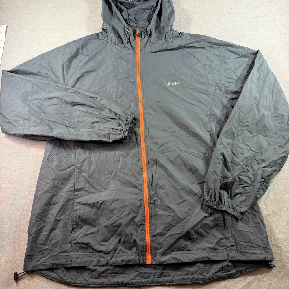Asics Windbreaker Jacket Mens Large Gray Excellent Lightweight Packable Running
